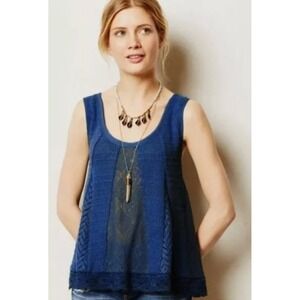 Anthropologie Meadow Rue Blue Crochet Knit Tank Top Lace Boho Sz M